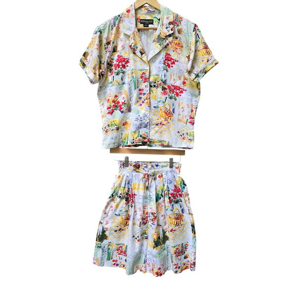 Bushwacker Women Vintage Cottage Floral 2 Pc High Waist Short Set M Made in USA - Picture 3 of 15